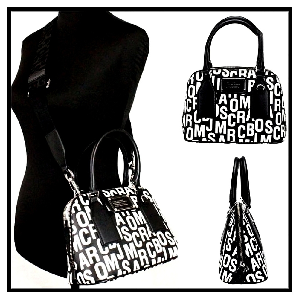 Marc Jacobs Small Monogram Printed Saffiano Leather Dome Satchel Crossbody Bag